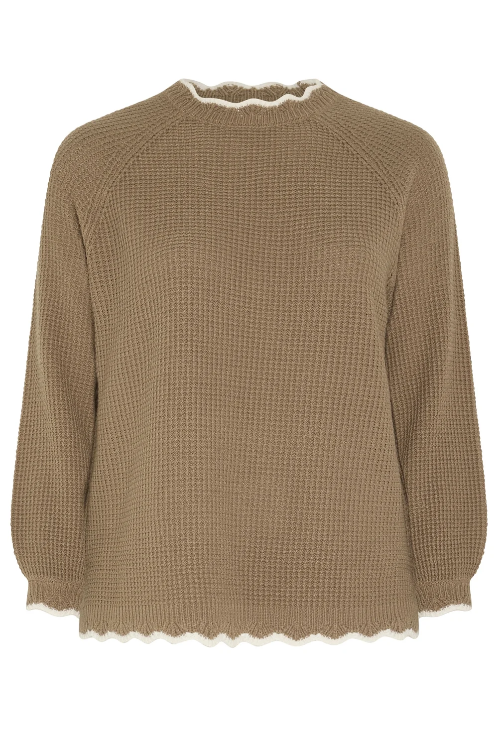 Yours Curve Mocha Brown Contrast Waffle Jumper - 14-16 Image 5