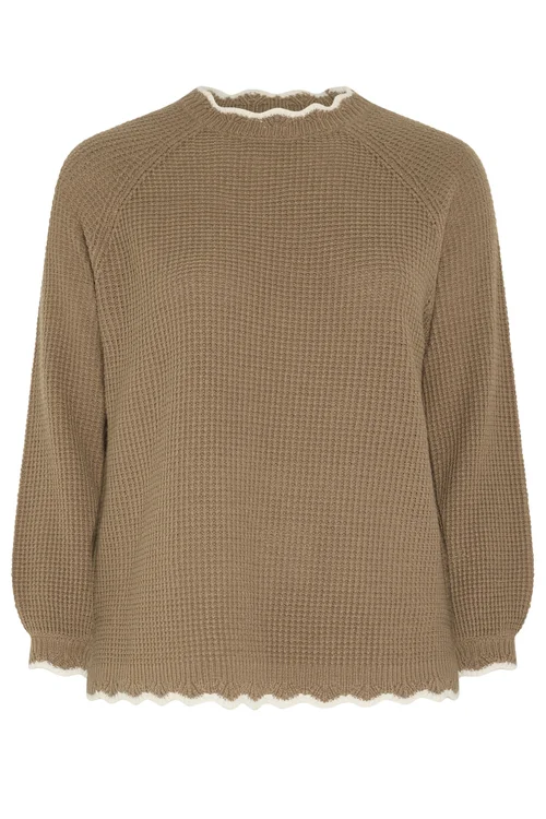 Yours Curve Mocha Brown Contrast Waffle Jumper - 14-16 Image 5