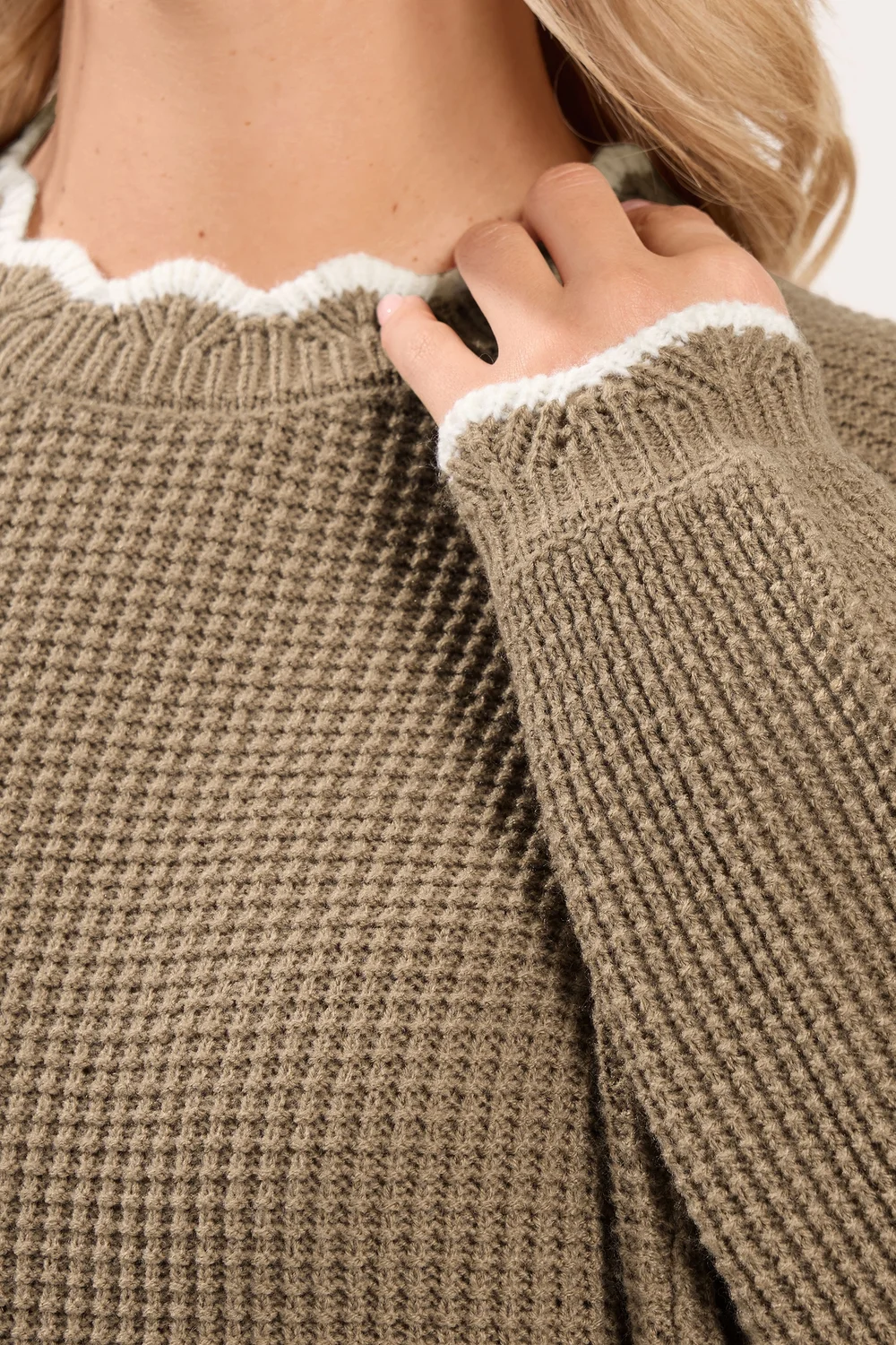 Yours Curve Mocha Brown Contrast Waffle Jumper - 14-16 Image 4