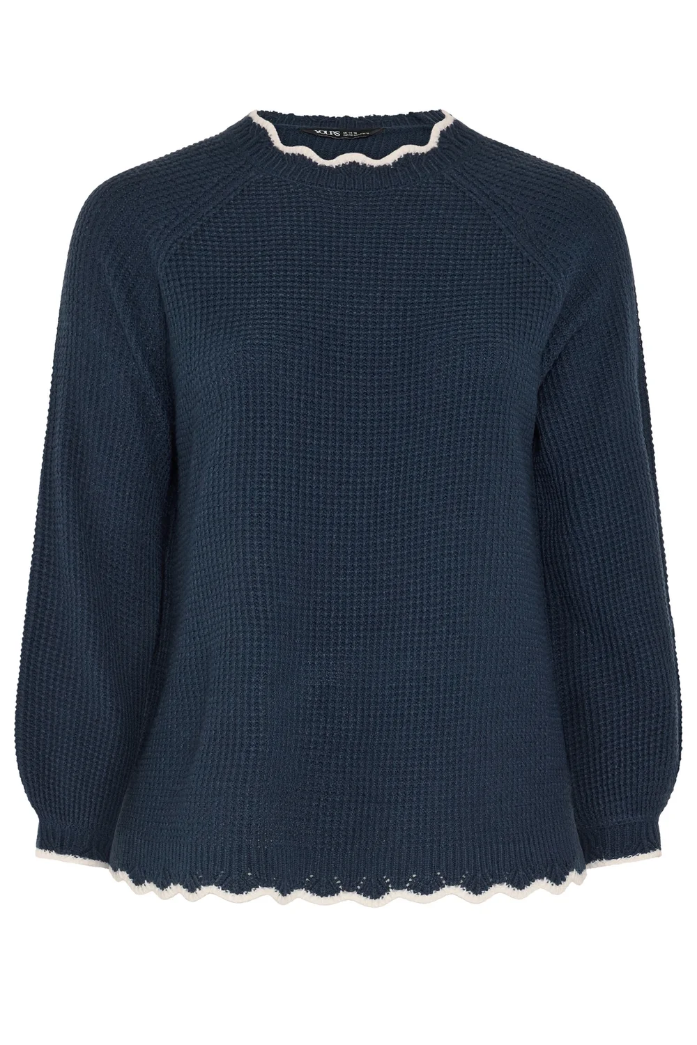 Yours Curve Navy Contrast Waffle Jumper - 22-24 Image 5