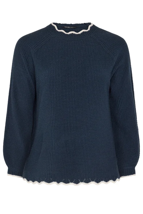 Yours Curve Navy Contrast Waffle Jumper - 22-24 Image 5