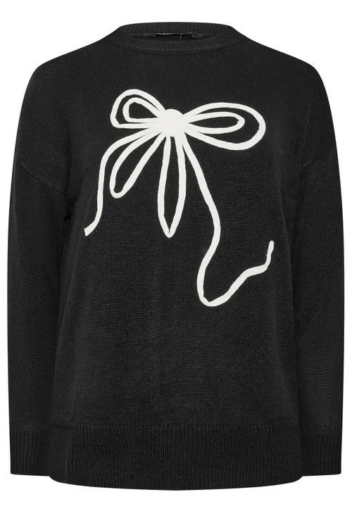 Yours Curve Black Bow Knit Jumper - 14-16 Image 5