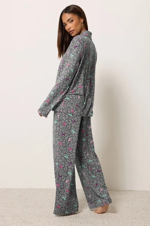 PixieGirl Petite Grey Bows Soft Touch Long Sleeve Pyjama Set - 6-8 Image 3