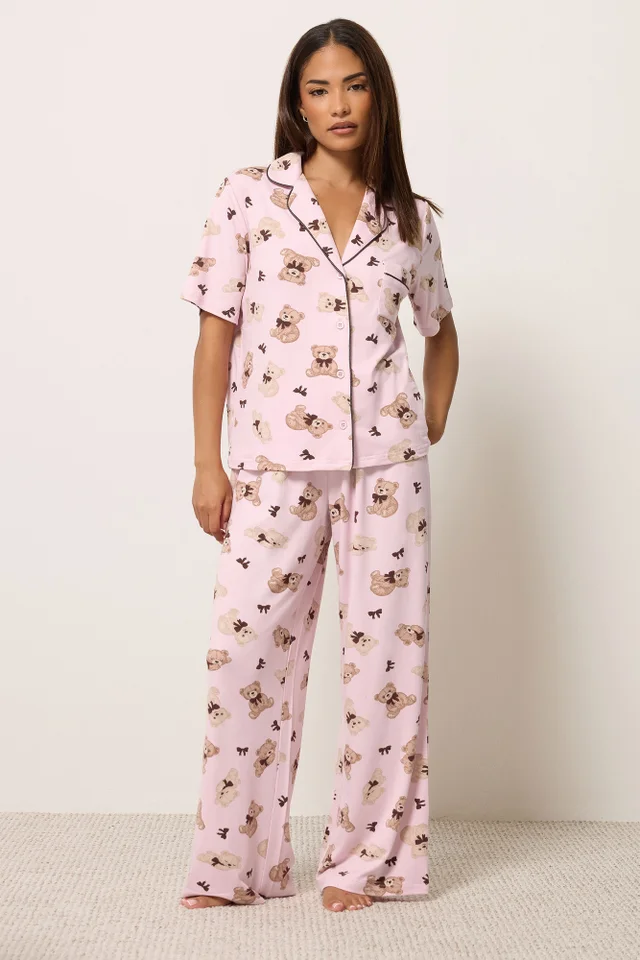 PixieGirl Petite Pink Soft Touch Teddy Print Pyjama Set