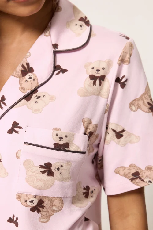 PixieGirl Petite Pink Soft Touch Teddy Print Pyjama Set - 6-8 Image 4