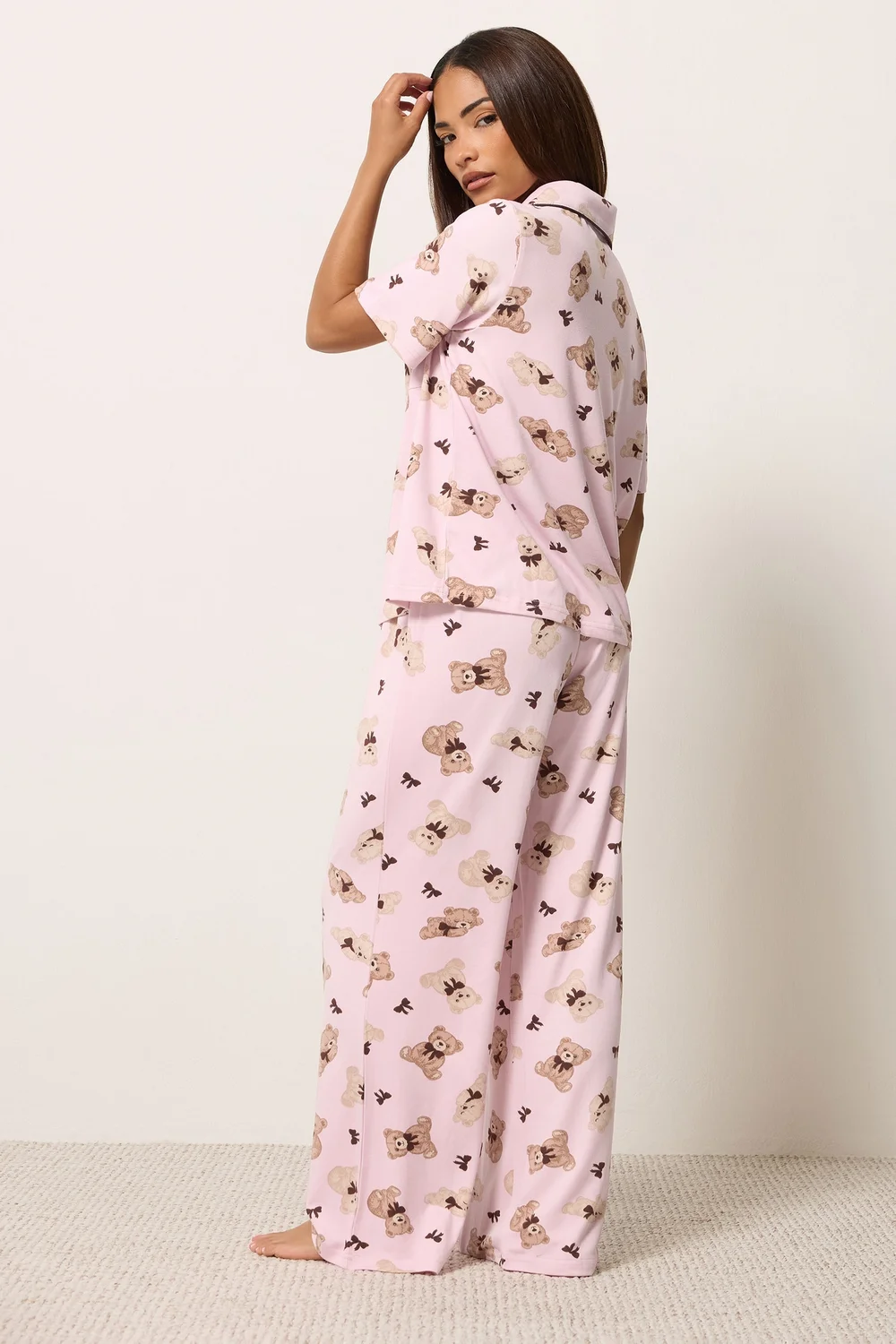 PixieGirl Petite Pink Soft Touch Teddy Print Pyjama Set - 6-8 Image 3