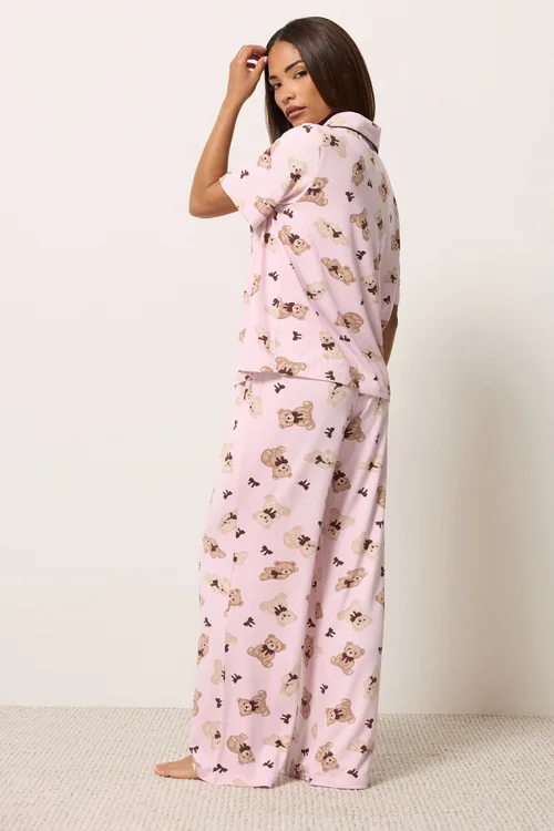 PixieGirl Petite Pink Soft Touch Teddy Print Pyjama Set - 6-8 Image 3