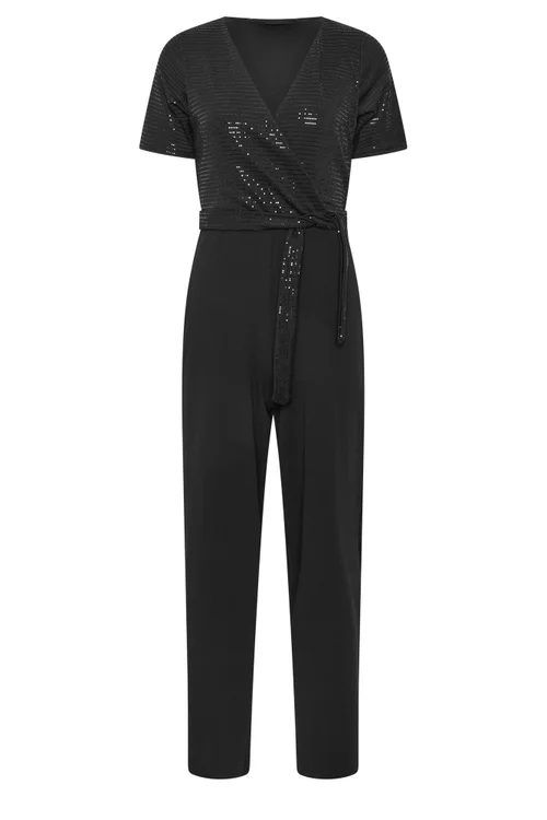 PixieGirl Petite Black Sequin Wrap Wide Leg Jumpsuit - 6 Image 5