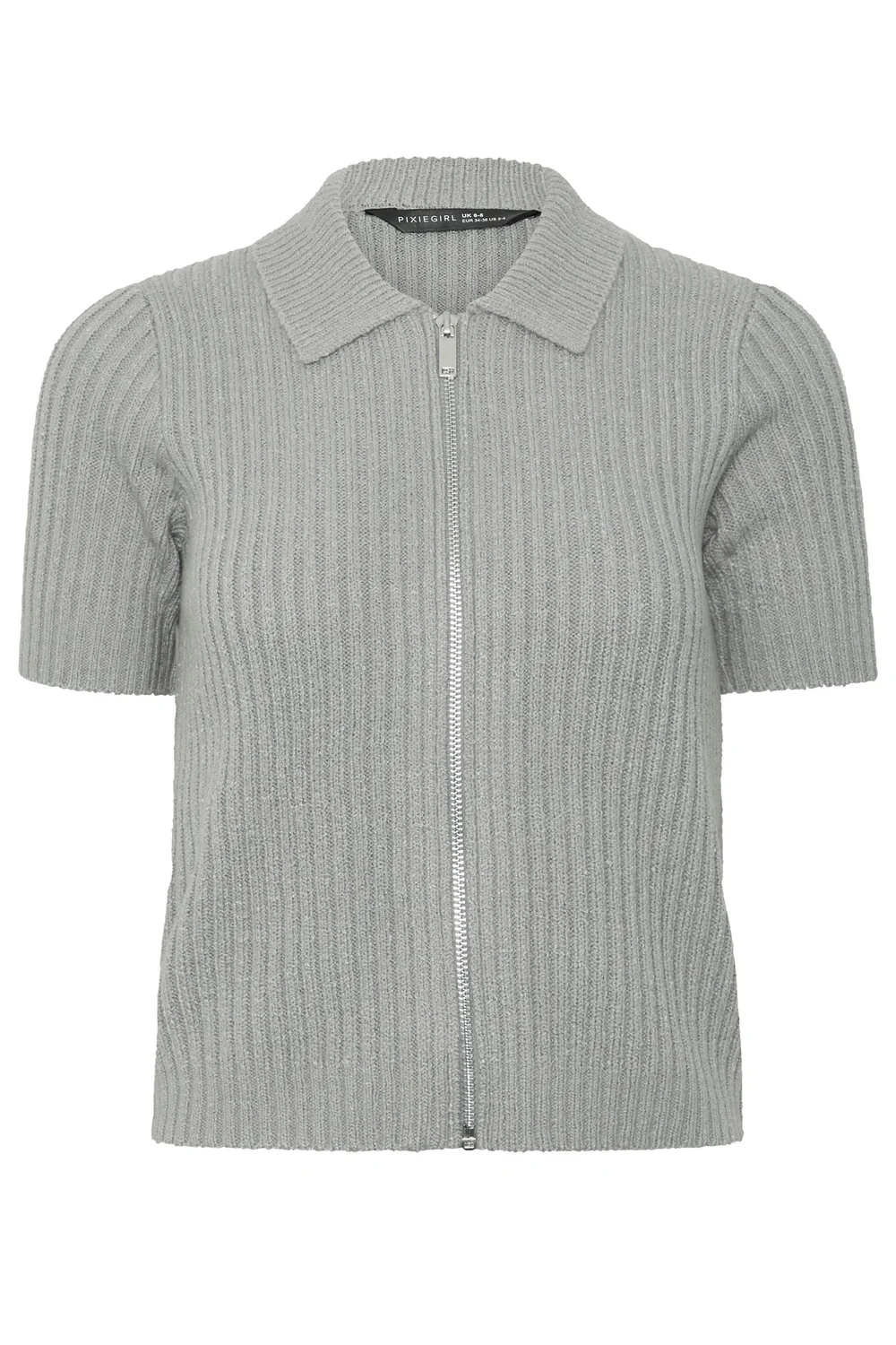 PixieGirl Petite Grey Short Sleeve Knitted Zip Cardigan - 10-12 Image 5