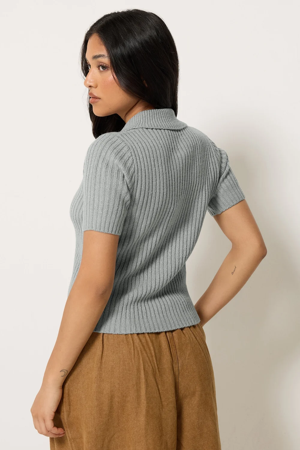 PixieGirl Petite Grey Short Sleeve Knitted Zip Cardigan - 10-12 Image 3