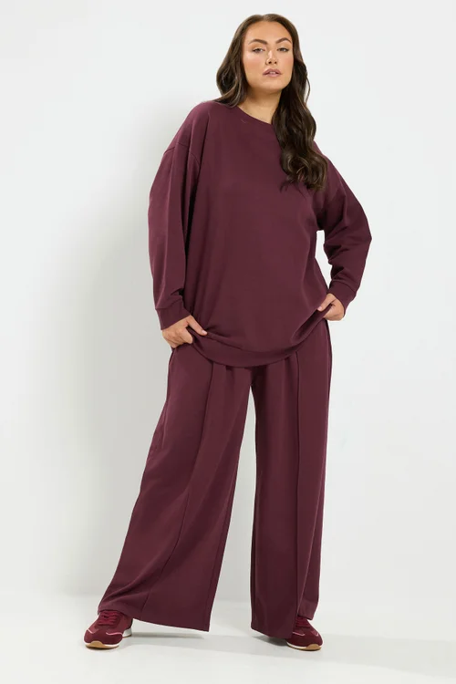Yours Curve Burgundy Red Sweatshirt & Jogger Set - 14-16/L28 Image 1