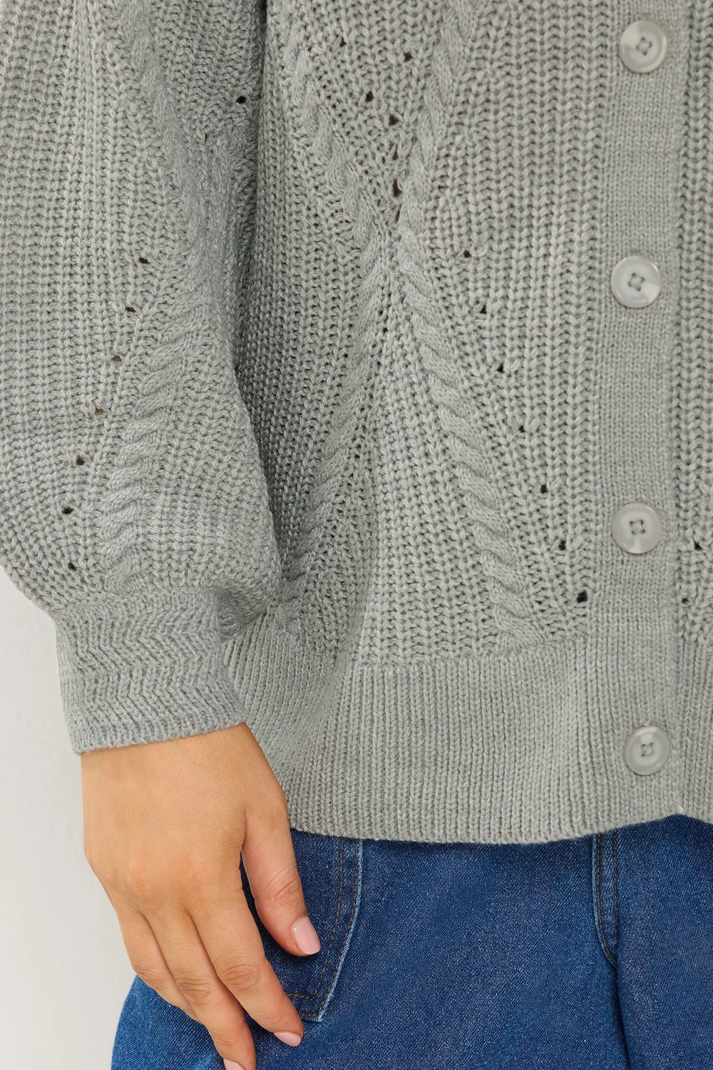 Yours Curve Grey Pointelle Knit Cardigan - 14-16 Image 4
