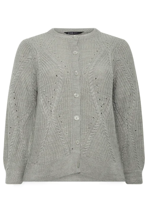Yours Curve Grey Pointelle Knit Cardigan - 14-16 Image 5
