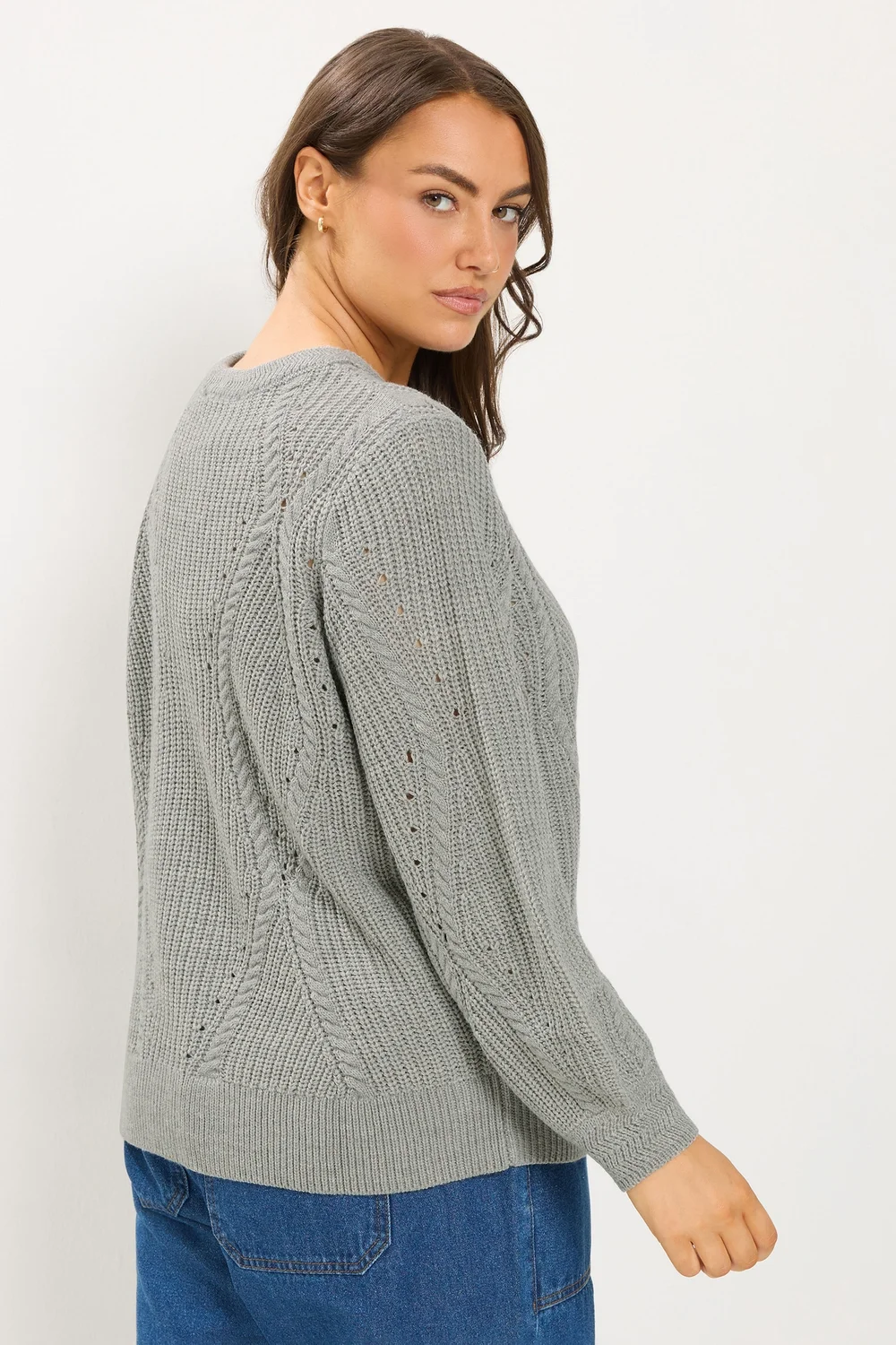 Yours Curve Grey Pointelle Knit Cardigan - 14-16 Image 3
