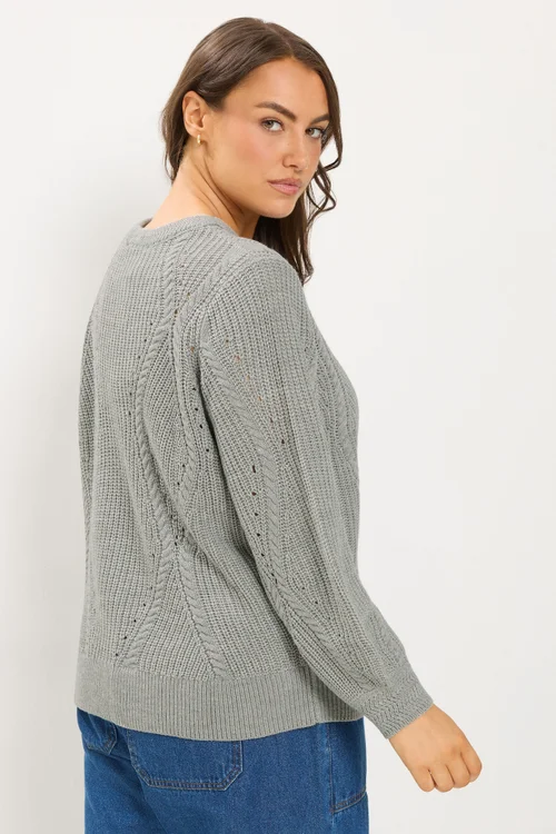 Yours Curve Grey Pointelle Knit Cardigan - 14-16 Image 3