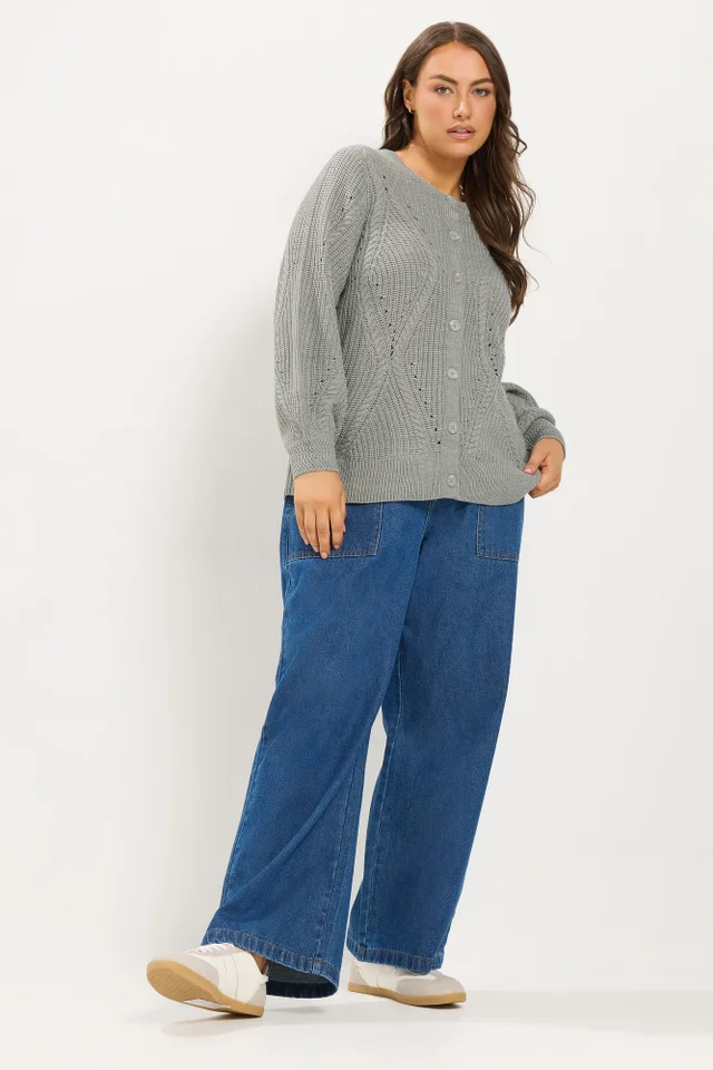 Yours Curve Grey Pointelle Knit Cardigan