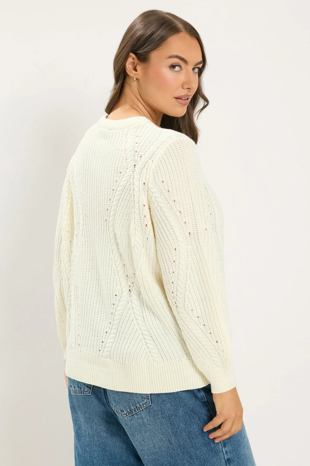 Yours Curve Ivory White Pointelle Knit Cardigan - 14-16 Image 3