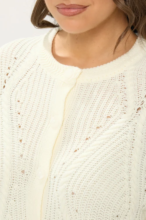 Yours Curve Ivory White Pointelle Knit Cardigan - 14-16 Image 4