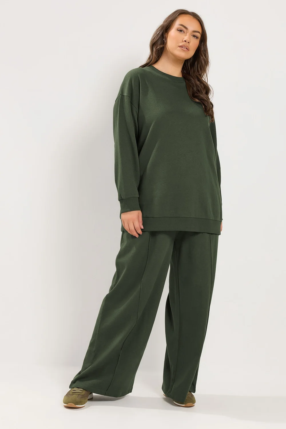 Yours Curve Khaki Green Sweatshirt & Jogger Set - 34-36/L30 Image 1