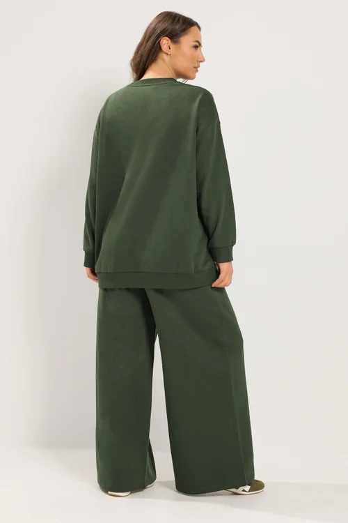 Yours Curve Khaki Green Sweatshirt & Jogger Set - 34-36/L30 Image 2