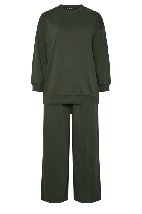Yours Curve Khaki Green Sweatshirt & Jogger Set - 34-36/L30 Image 5