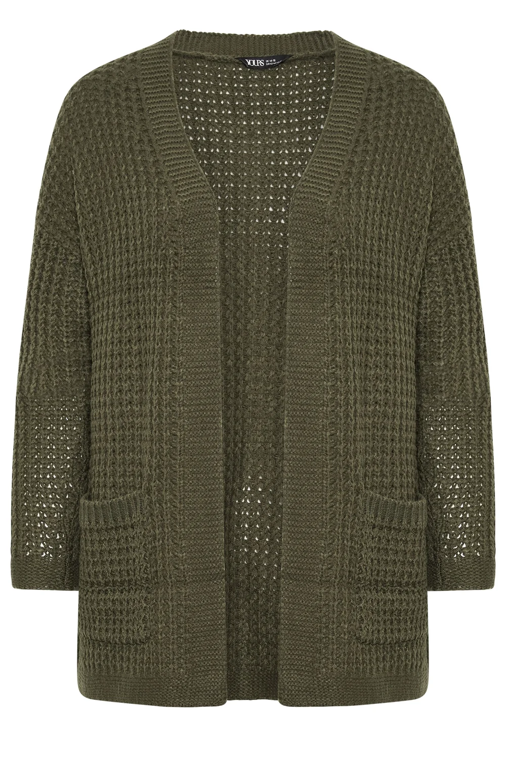 Yours Curve Olive Green Waffle Knit Cardigan - 22-24 Image 5
