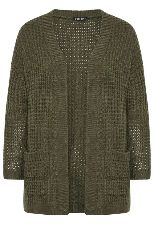 Yours Curve Olive Green Waffle Knit Cardigan - 22-24 Image 5