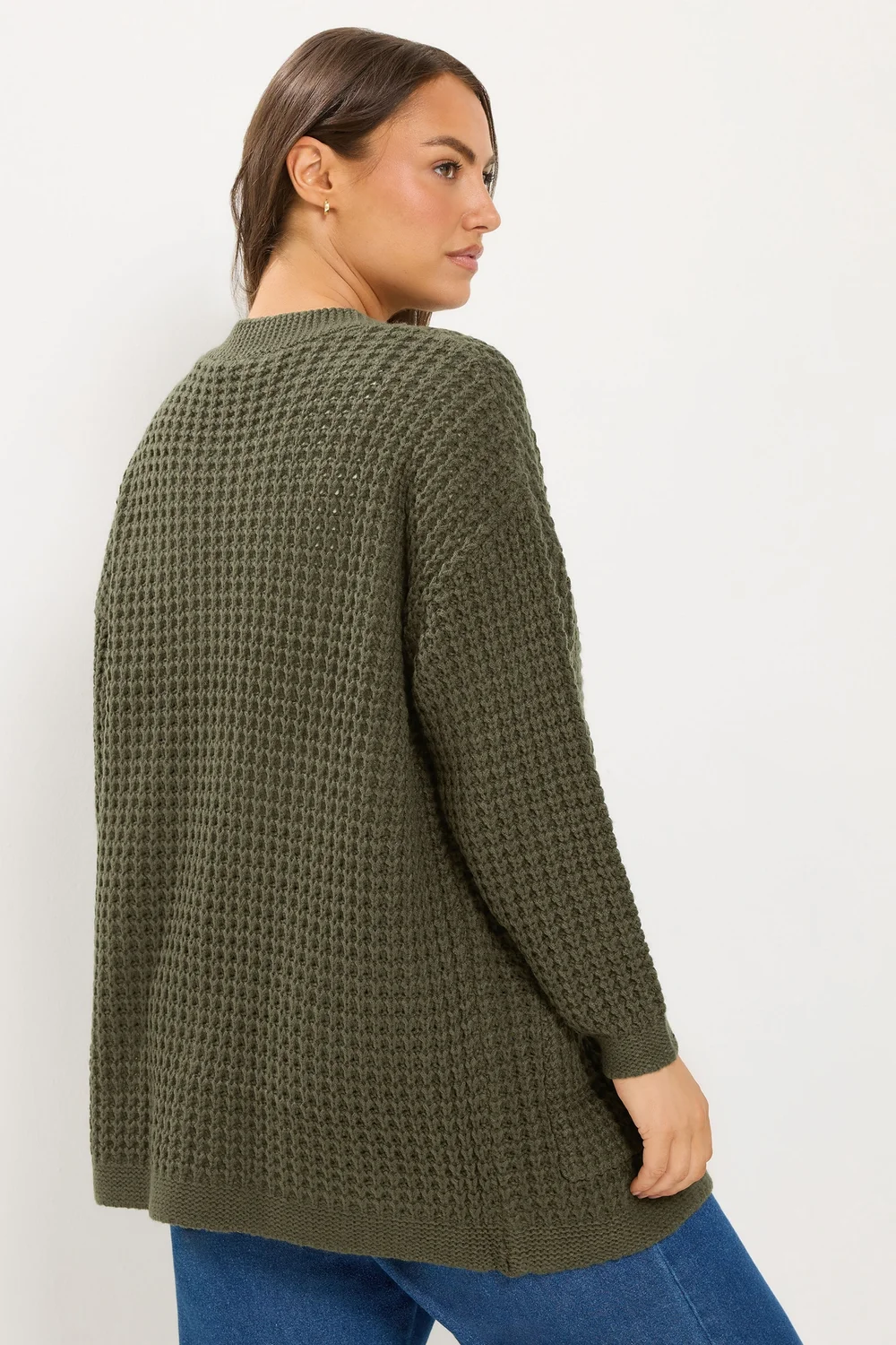 Yours Curve Olive Green Waffle Knit Cardigan - 22-24 Image 3