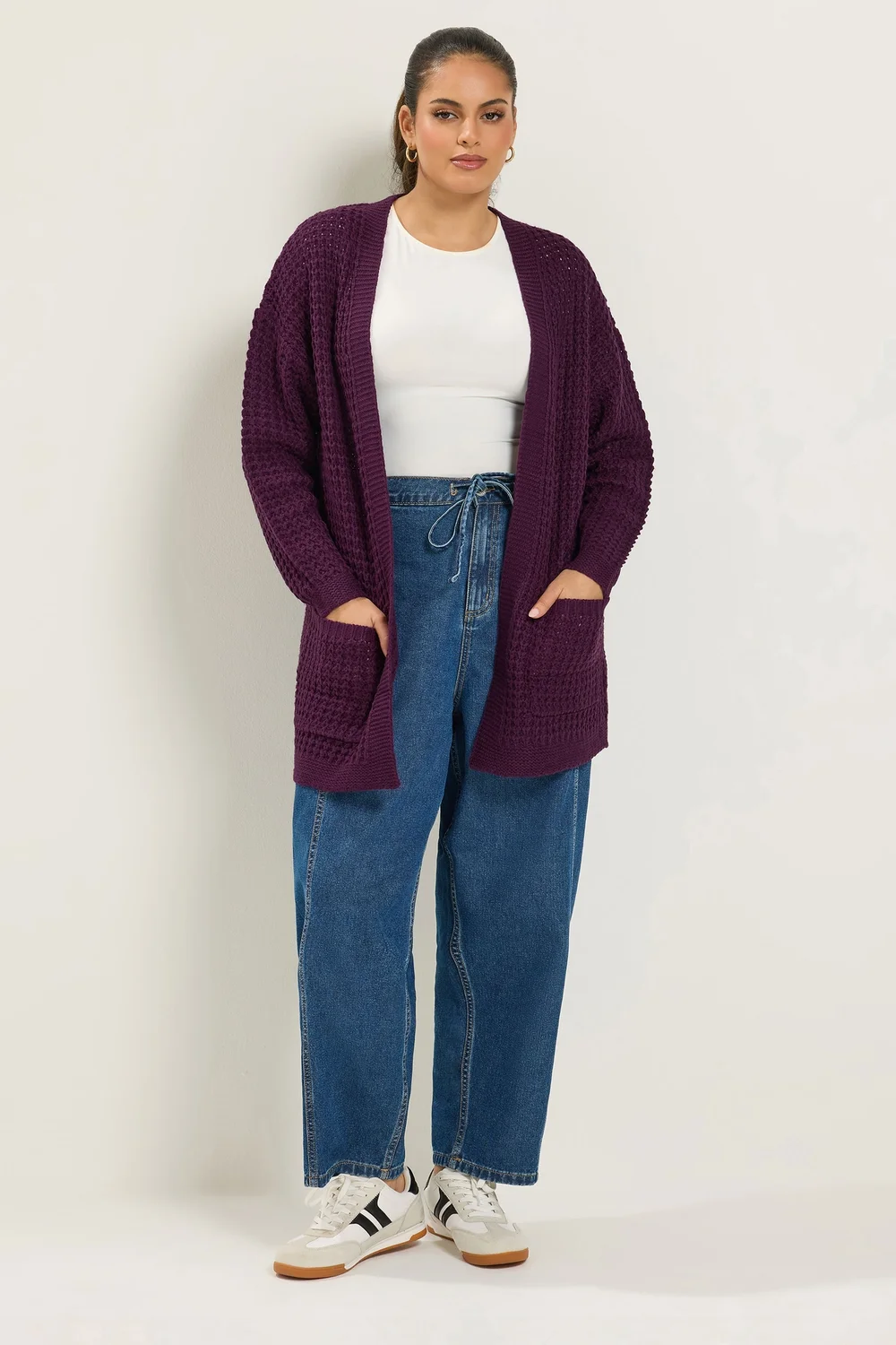 Yours Curve Purple Waffle Knit Cardigan - 18-20 Image 2