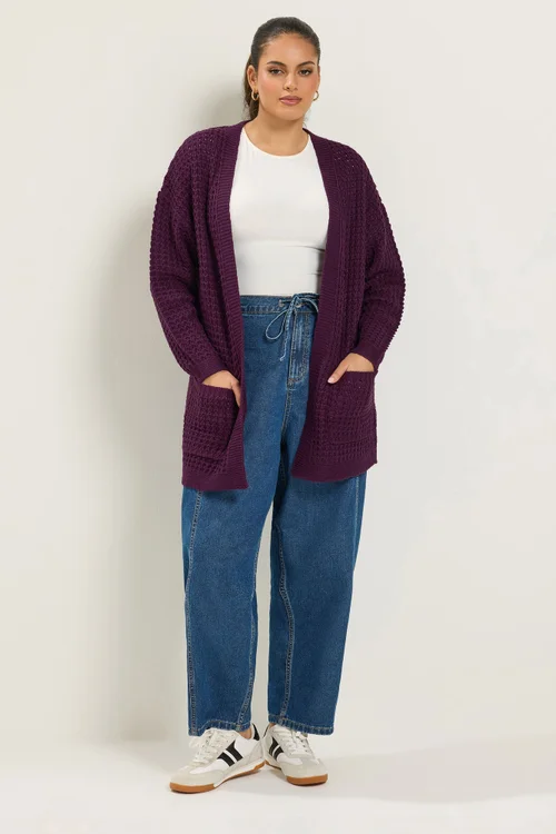 Yours Curve Purple Waffle Knit Cardigan - 18-20 Image 2