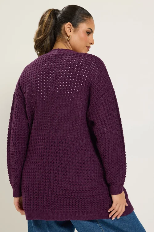 Yours Curve Purple Waffle Knit Cardigan - 18-20 Image 3