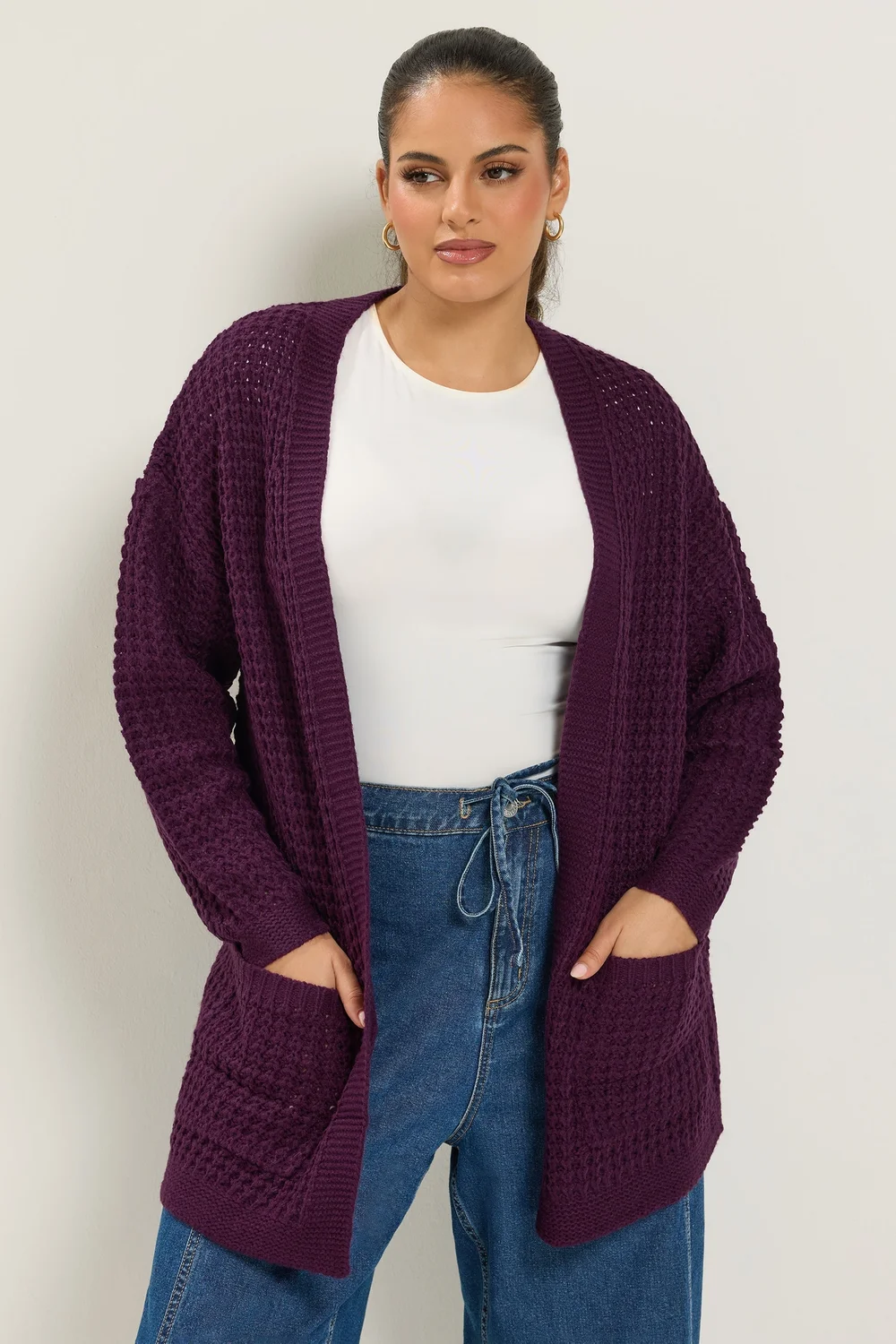 Yours Curve Purple Waffle Knit Cardigan - 18-20 Image 1