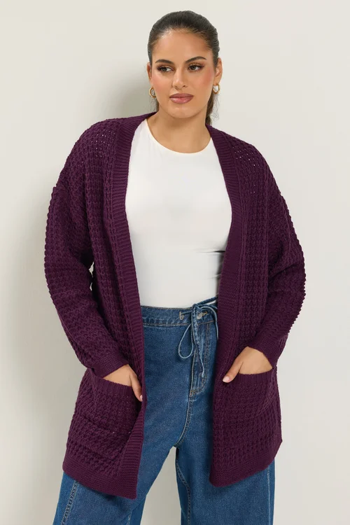 Yours Curve Purple Waffle Knit Cardigan - 18-20 Image 1