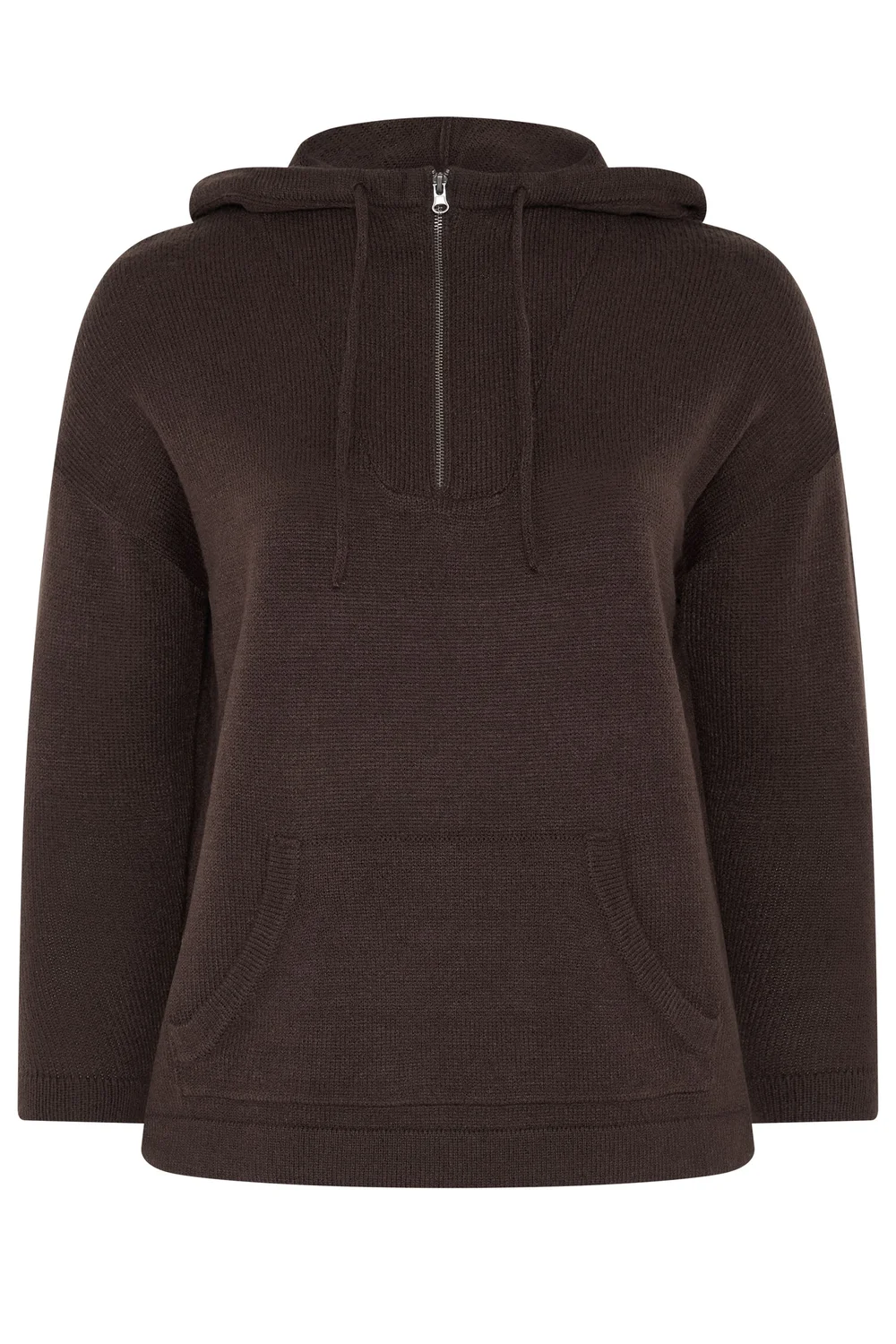 Yours Curve Chocolate Brown Knitted Hoodie - 14-16 Image 5