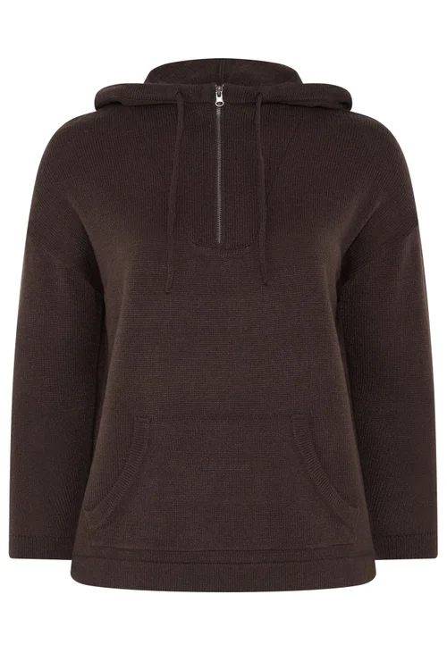 Yours Curve Chocolate Brown Knitted Hoodie - 14-16 Image 5