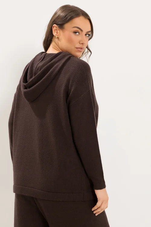 Yours Curve Chocolate Brown Knitted Hoodie - 14-16 Image 3