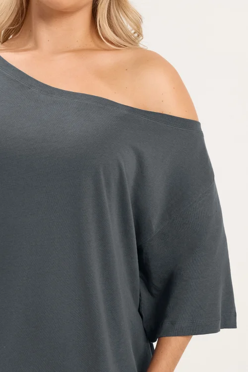 Yours Curve Grey Off Shoulder T-Shirt & Trouser Set - 18 Image 4