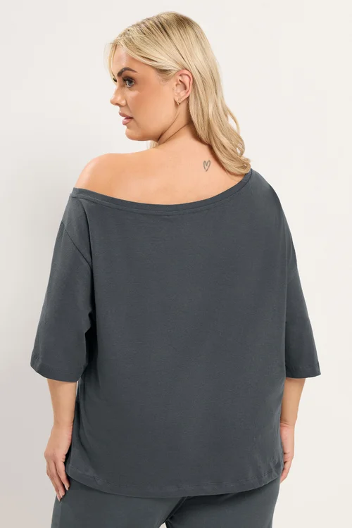 Yours Curve Grey Off Shoulder T-Shirt & Trouser Set - 18 Image 3