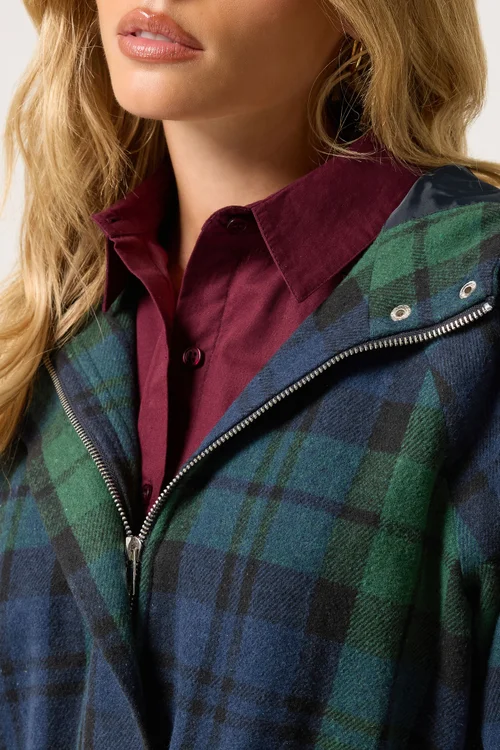 PixieGirl Petite Navy Blue Check Hooded Parka Coat - 6 Image 4