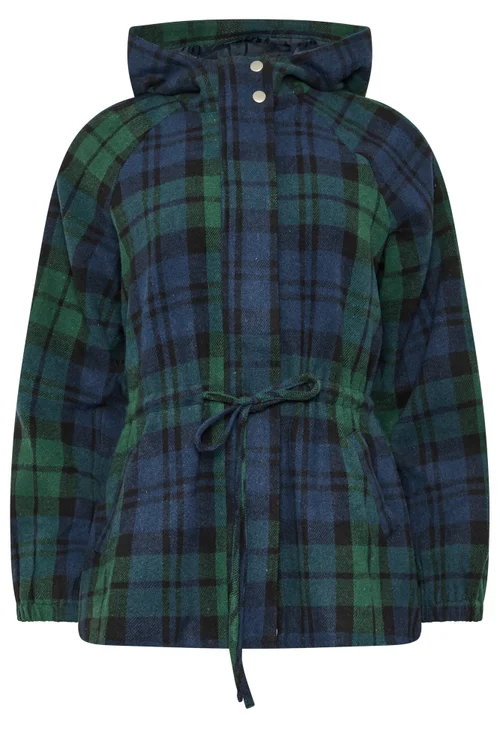 PixieGirl Petite Navy Blue Check Hooded Parka Coat - 6 Image 5