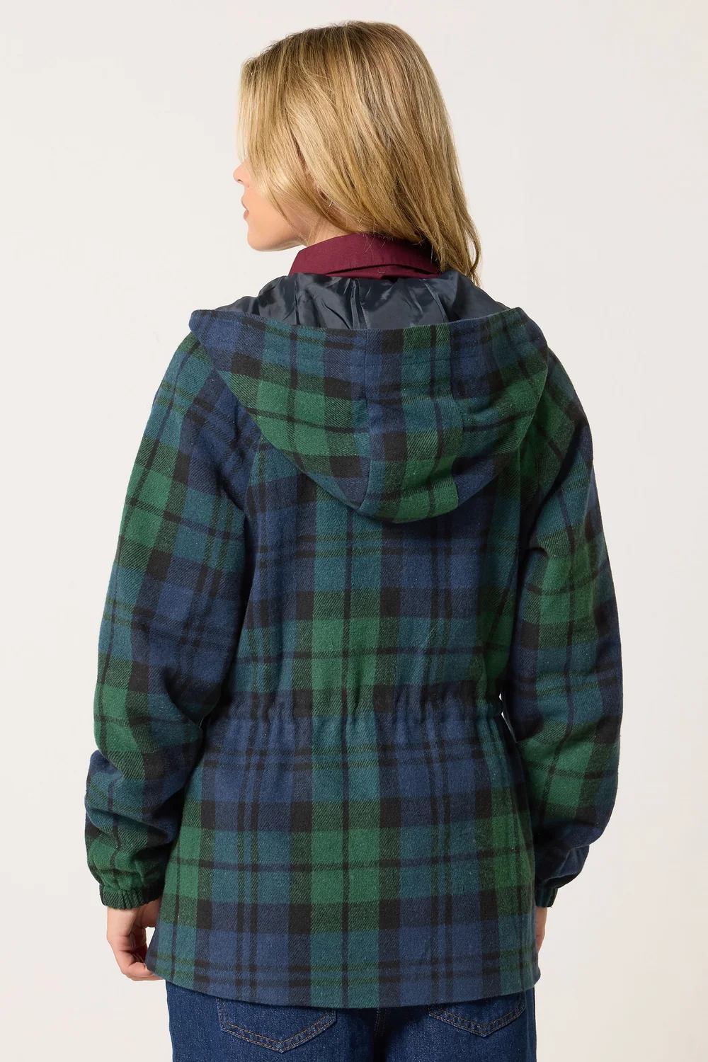 PixieGirl Petite Navy Blue Check Hooded Parka Coat - 6 Image 3