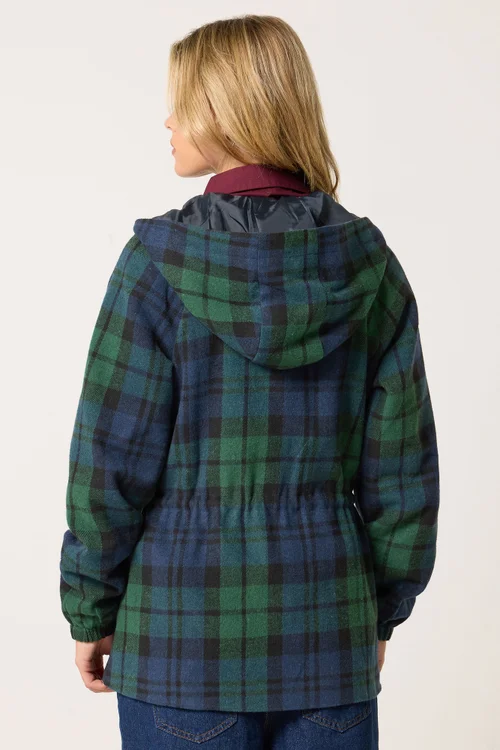 PixieGirl Petite Navy Blue Check Hooded Parka Coat - 6 Image 3