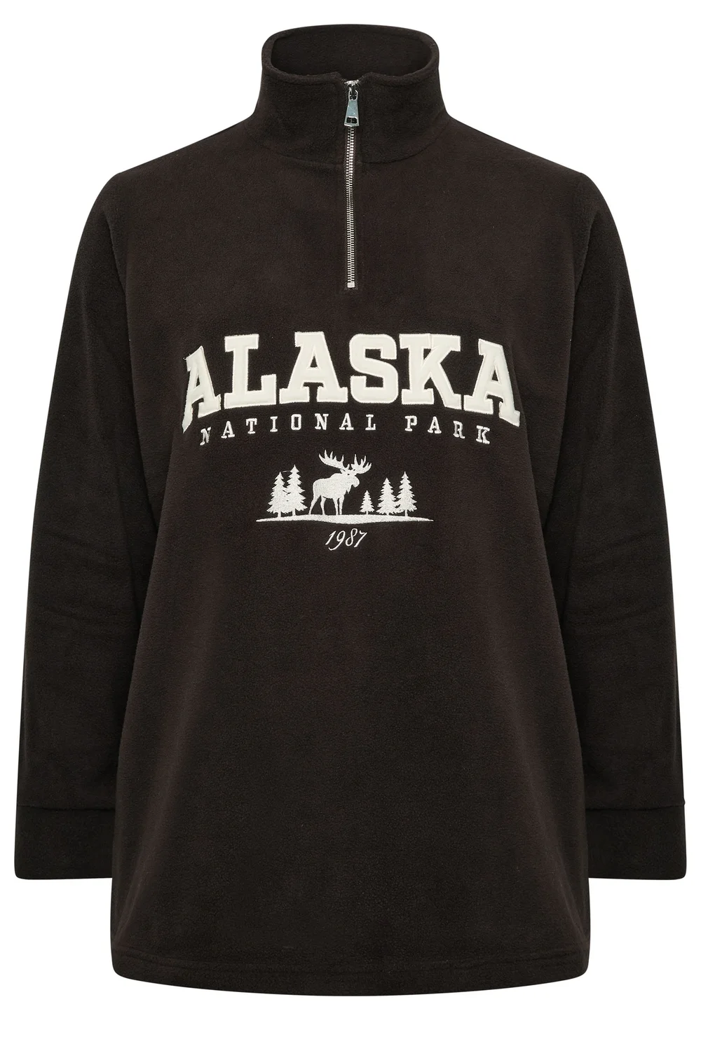 Yours Curve Brown 'Alaska' Slogan Half Zip Fleece - 22-24 Image 5