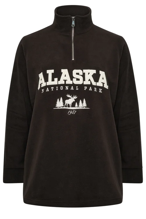 Yours Curve Brown 'Alaska' Slogan Half Zip Fleece - 22-24 Image 5
