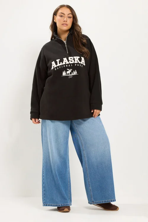 Yours Curve Brown 'Alaska' Slogan Half Zip Fleece - 22-24 Image 2
