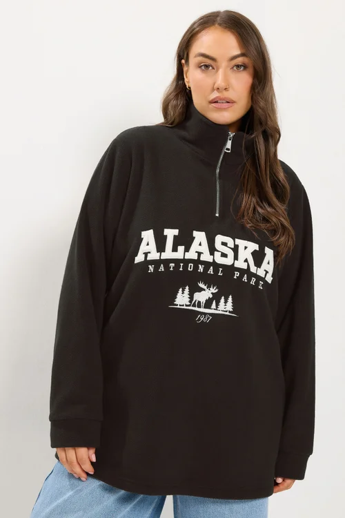 Yours Curve Brown 'Alaska' Slogan Half Zip Fleece - 22-24 Image 1