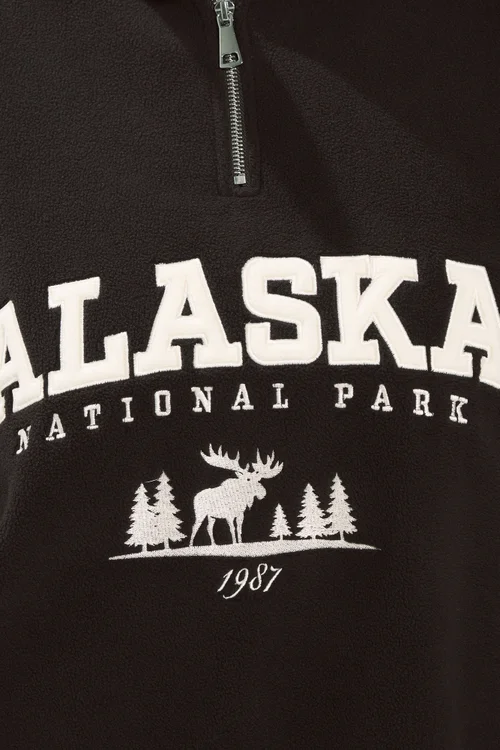 Yours Curve Brown 'Alaska' Slogan Half Zip Fleece - 22-24 Image 4