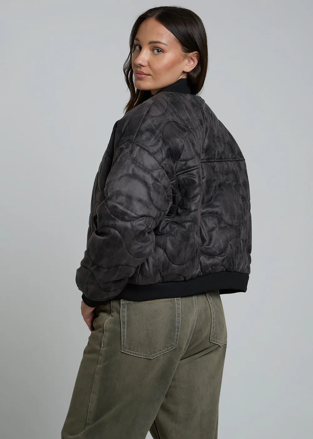 Wednesdays Girl Brown Diamond Quilted Bomber Jacket - XS Image 2