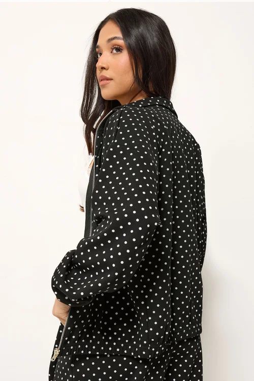 PixieGirl Petite Black Polka Dot Funnel Neck Jacket - 14 Image 3