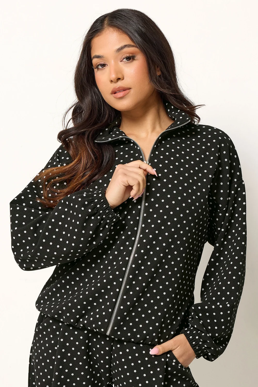 PixieGirl Petite Black Polka Dot Funnel Neck Jacket - 14 Image 1